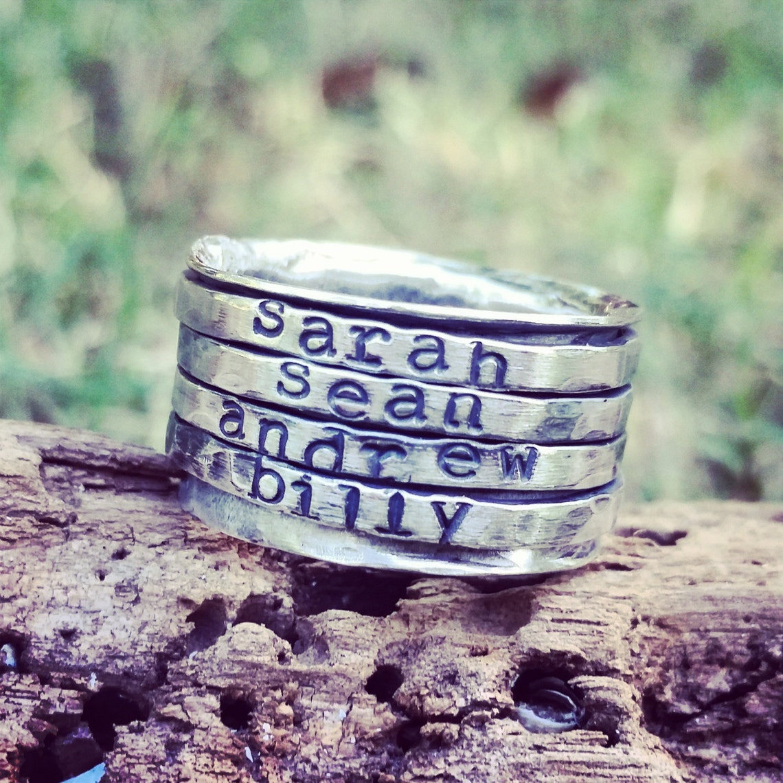 Personalized mothers Ring Hand stamped ring Sterling silver Etsy