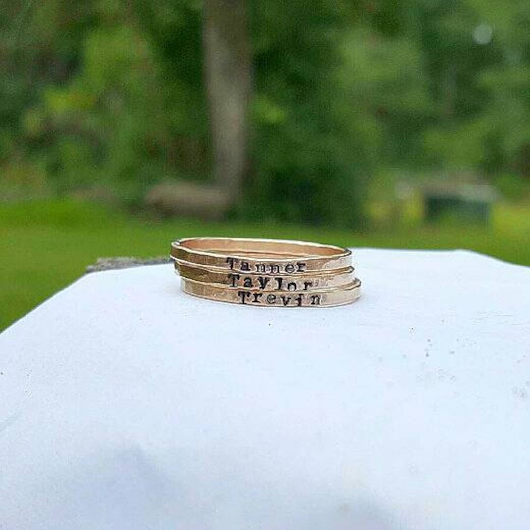 Stacking Rings Personalized Personalized Gold Stacking Rings, Hand Stamped Ring, Gold Ring Band ...