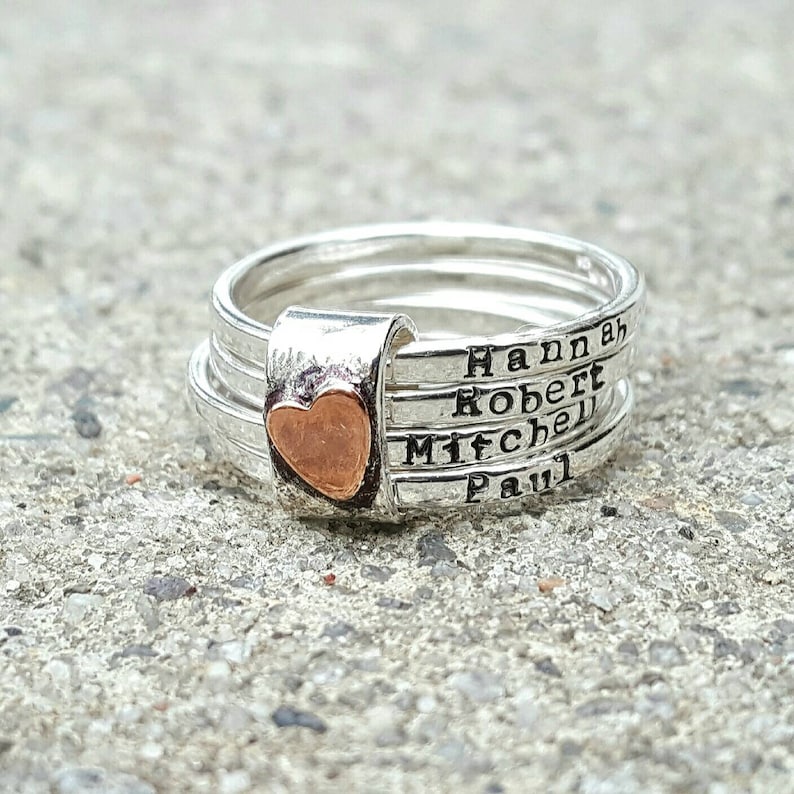 Mothers Rustic Stacking Rings Personalized Rings Mother Ring Etsy