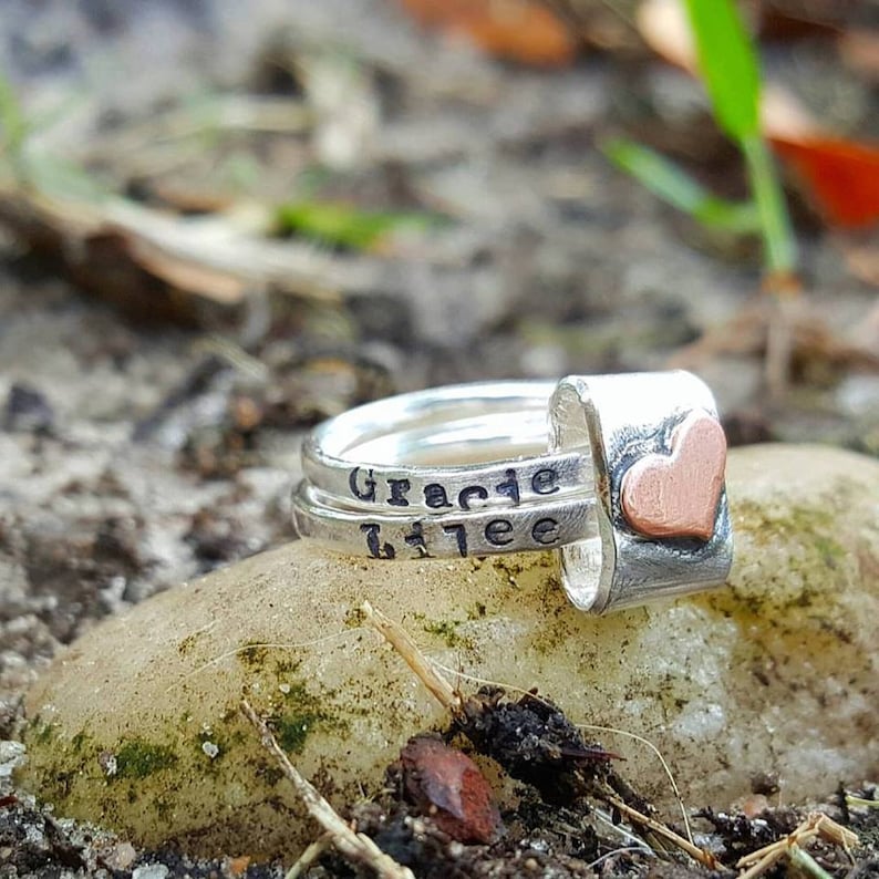 Mothers Rustic Stacking Rings Personalized Rings Mother Ring Etsy