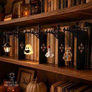 Halloween Bookshelf Lantern Light, Gothic Shelf Decor, Spooky Ghost Reading Lamp, Mini Hanging Lantern, Book Lover Gift