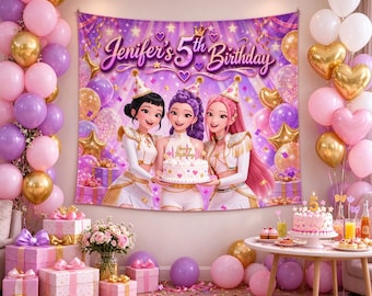 Fondo personalizado para cumpleaños de chica Kpop, pancarta de cumpleaños Kpop personalizada, decoración para fiesta temática de ídolos, fondo para fotomatón de estrella del pop