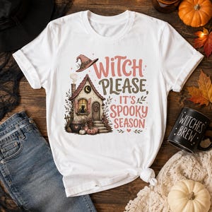 Hexen-Shirt „Bitte, es ist gruselige Jahreszeit“ – Cottagecore-Halloween-T-Shirt mit Katzenmotiv – süßes Herbst-Halloween-Geschenk für Sie