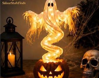 Rising Ghost Jack-o-Lantern LED Lamp, Spooky Halloween Decoration (51" Tall)
