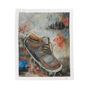 Abstract Sneaker Painting Velveteen Plush Blanket | Urban Shoe Art, Grunge Texture