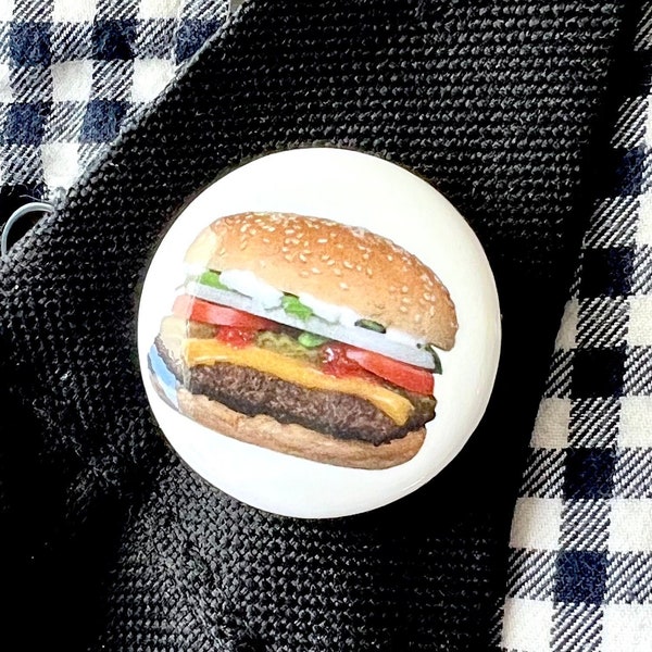 1.25" Funny Pinback Button Cheeseburger Pin Grill Master Gift Foodie Birthday Gift Cool Dad Gift Button Party Favor Burger Theme Party Gift