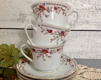 CLEARANCE PRICED ** 3 Vintage Tea Cup & Saucer Sets 'Elizabeth' - Floral Matched China Tea Cup Set - Tea Party - Collector Item