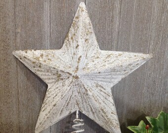 8 Distressed White Gold Star Christmas Tree Topper Metal Medium Large Decor Shabby Chic Cottage 8 Distressed White Gold Star Christmas Tree Topper Metal Medium Large Decor Shabby Chic Cottage