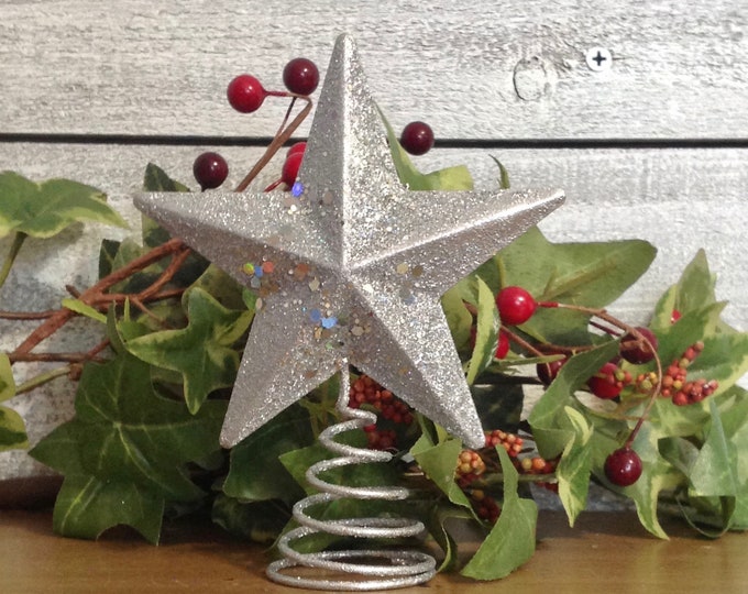 Small Sparkly Silver Star Tree Topper 4 Wide / Small Silver Metal