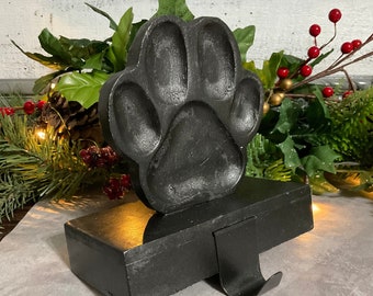 Large Oil Rubbed Bronze Dog Paw Print Stocking Holder, Heavy Stocking Hanger, Pet Animal Fur Baby Fur Child Christmas Decor