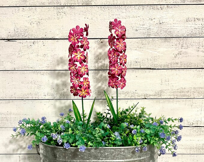 Metal Gladiolus Garden Stake 18 Tall Pink Hand Painted Flower Garden