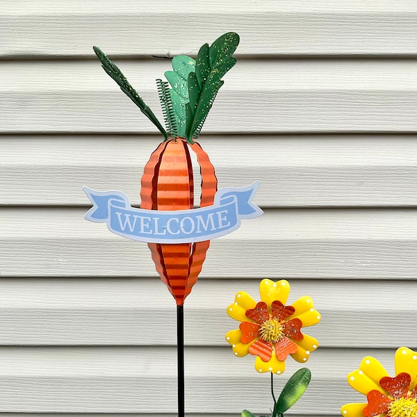 Metal Carrot Yard Stake w/Welcome Sign 31" Tall - Easter Garden Stake - Metal Yard Decor