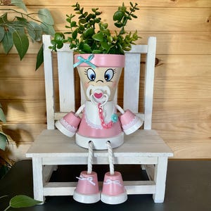 Hand-Painted Clay Pot People Planter: &#39;Baby Blossom&#39; Pink Nursery Decor