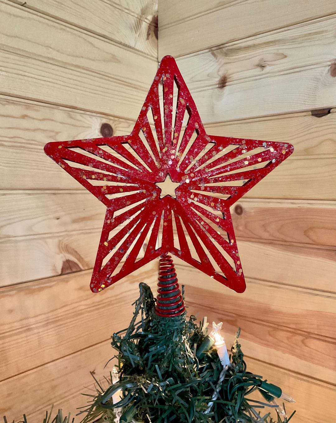8" Glittery Red Filigree Star Christmas Tree Topper - Etsy