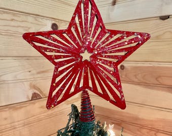 8" Glittery Red Filigree Star Christmas Tree Topper