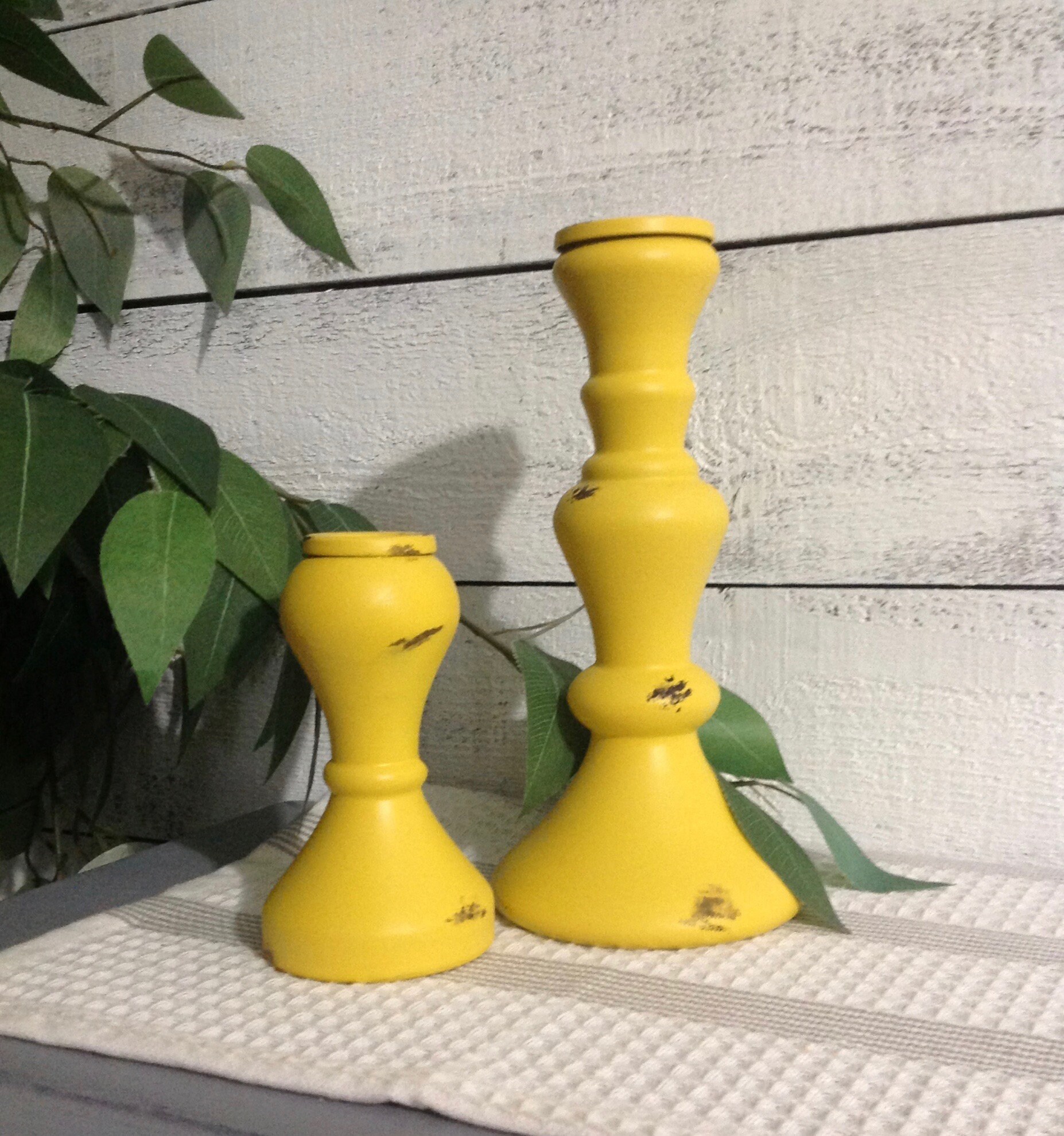 Yellow Turned Style Glass Candlestick Holders Set of 2 Taper Etsy