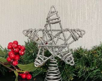 5” Small  Silver Wrapped Star Tree Topper, Metal Star, Small Little Mini Christmas Tree, Christmas Decor