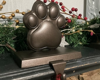 Metallic Brown Dog Paw Stocking Hanger, Paw Print Stocking Holder, Metal Fur Child Stocking Hanger, Christmas