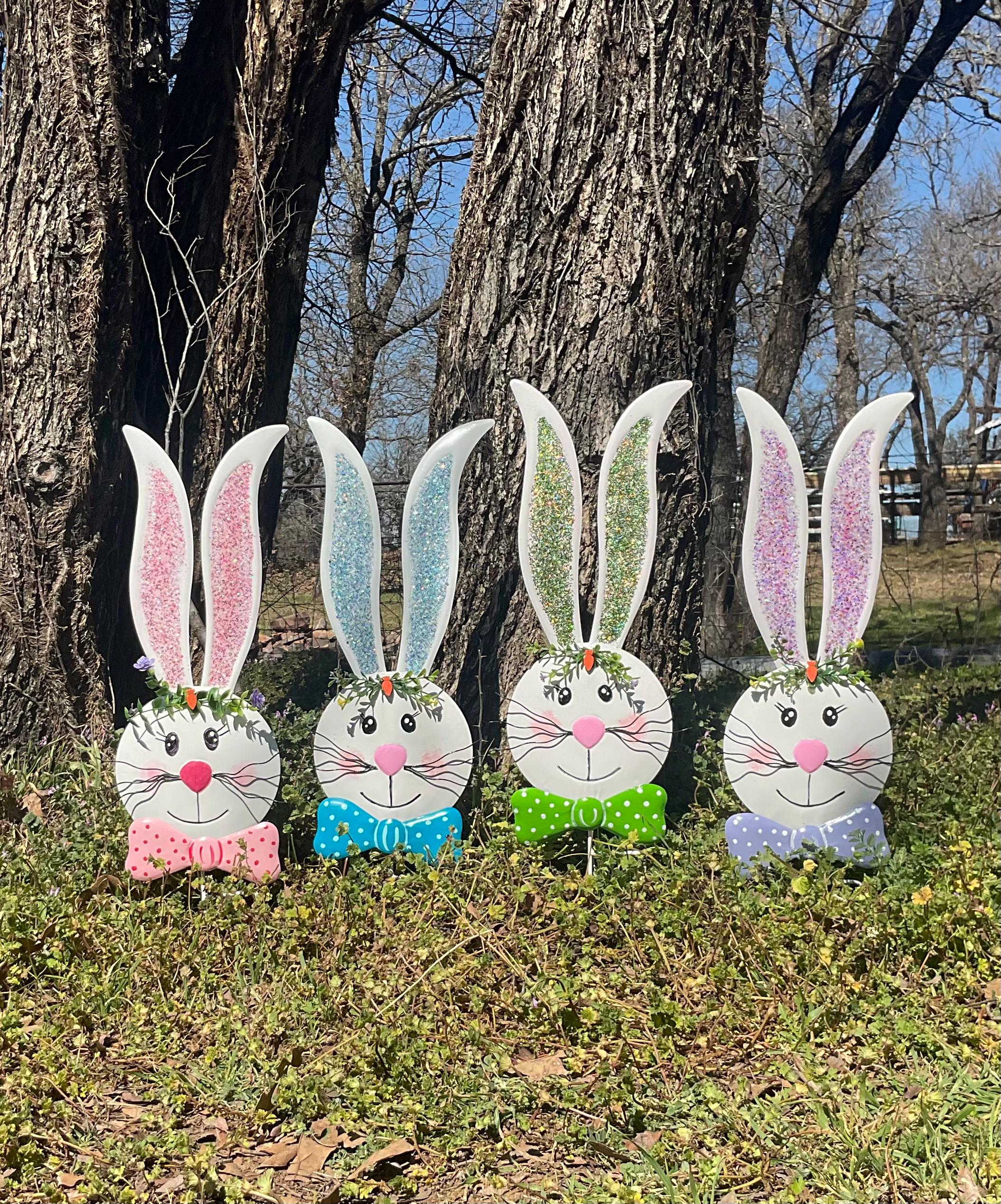Glittery Easter Bunny Garden Stake: Metal Rabbit With Dotted