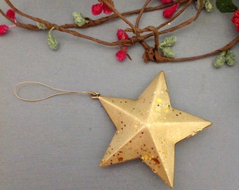 Sparkly Gold Star Gift Tag/Tree Ornament 2-3/4”, Gold Glittery Metal Star, Small Christmas Tree Star, Christmas Party Favor, Thank You Gift