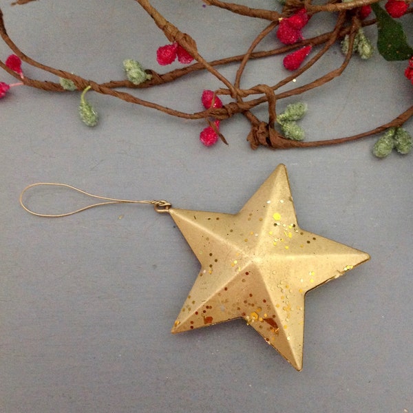 Sparkly Gold Star Gift Tag/Tree Ornament 2-3/4”, Gold Glittery Metal Star, Small Christmas Tree Star, Christmas Party Favor, Thank You Gift