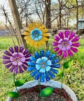 1 Cheerful Garden Bloom 21" High, Hand Painted Metal Flower Stake, Colorful Garden Art