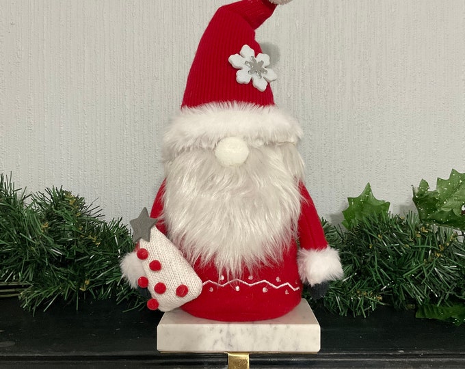 Set of 4 Christmas Gnome Stocking Holders 11 Tall, Fabric Gnome