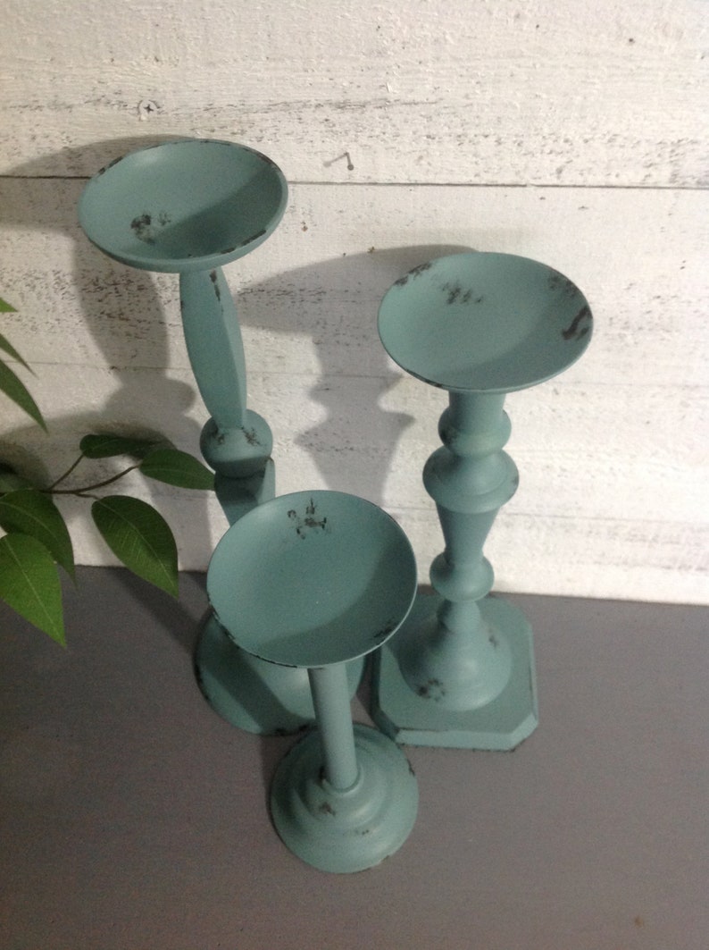 Tall Sage Green Pillar Candle Holders Set of 3 / Table Top Etsy