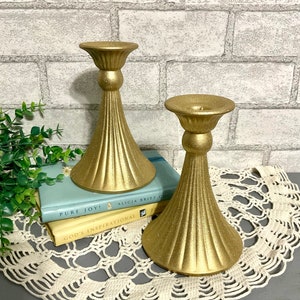 Matching Pair Bright Shimmering Gold Metal Candlesticks * Taper Candle Holders * Gold Candleholders