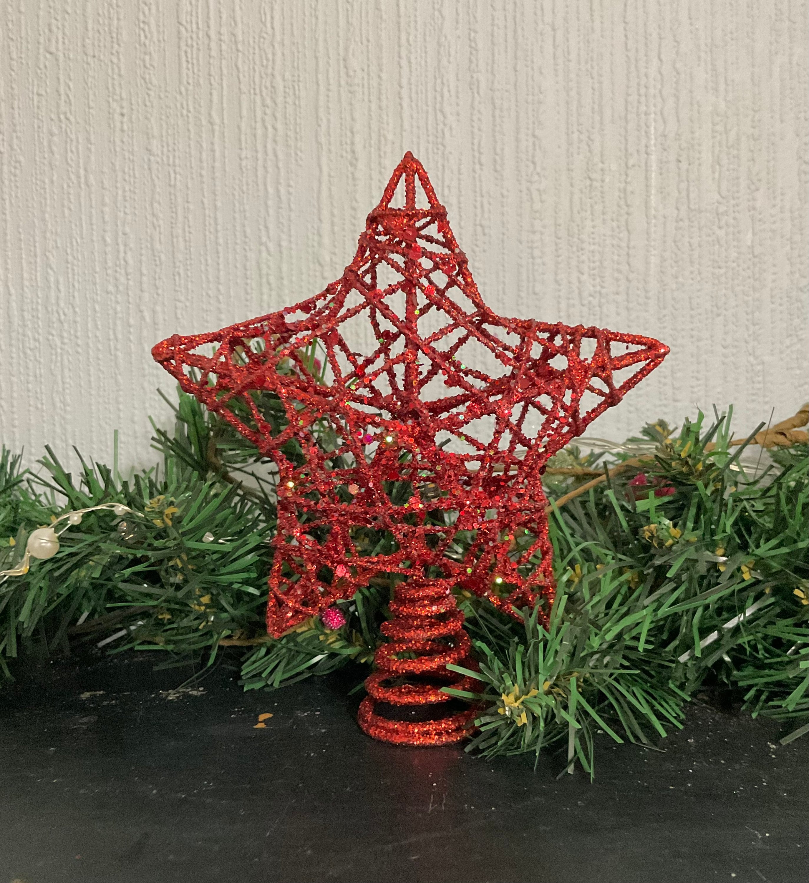 Red Wire Star Christmas Tree Topper: Glitter Decor (4.5") - Etsy
