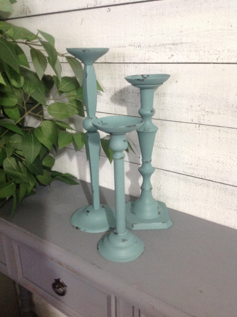 Tall Sage Green Pillar Candle Holders Set of 3 / Table Top Etsy