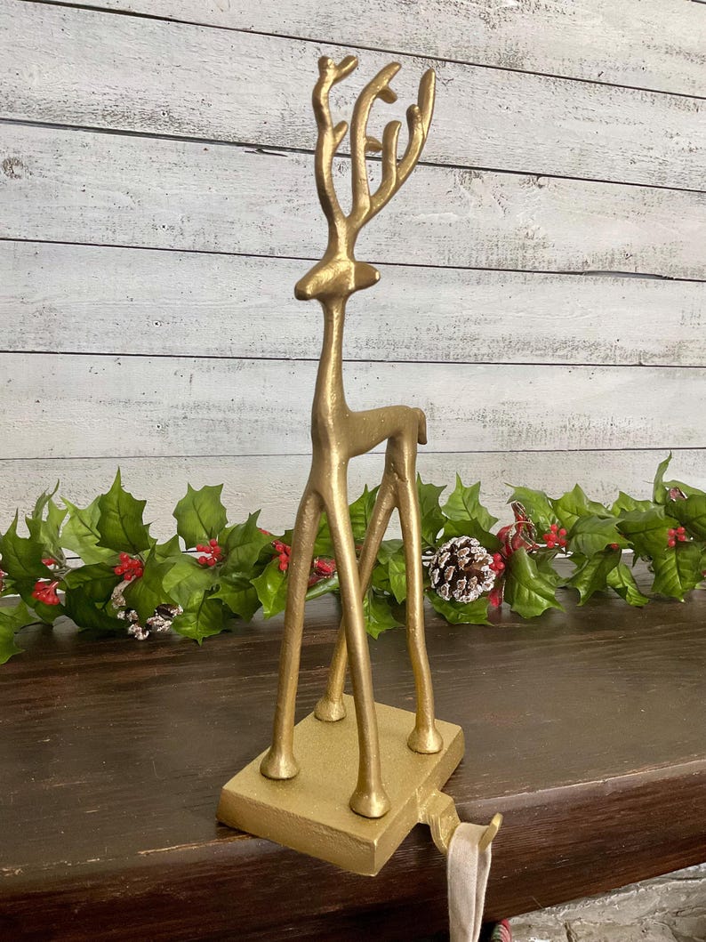 Tall & Skinny GOLD DEER Stocking Holder 13", Shimmery Gold Metal Buck ...