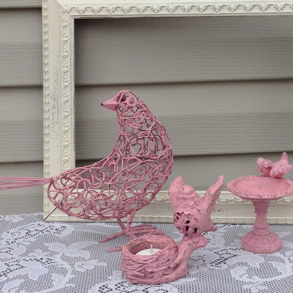 Trio of Pink Birds - Bird Bath - Tea Light Holder