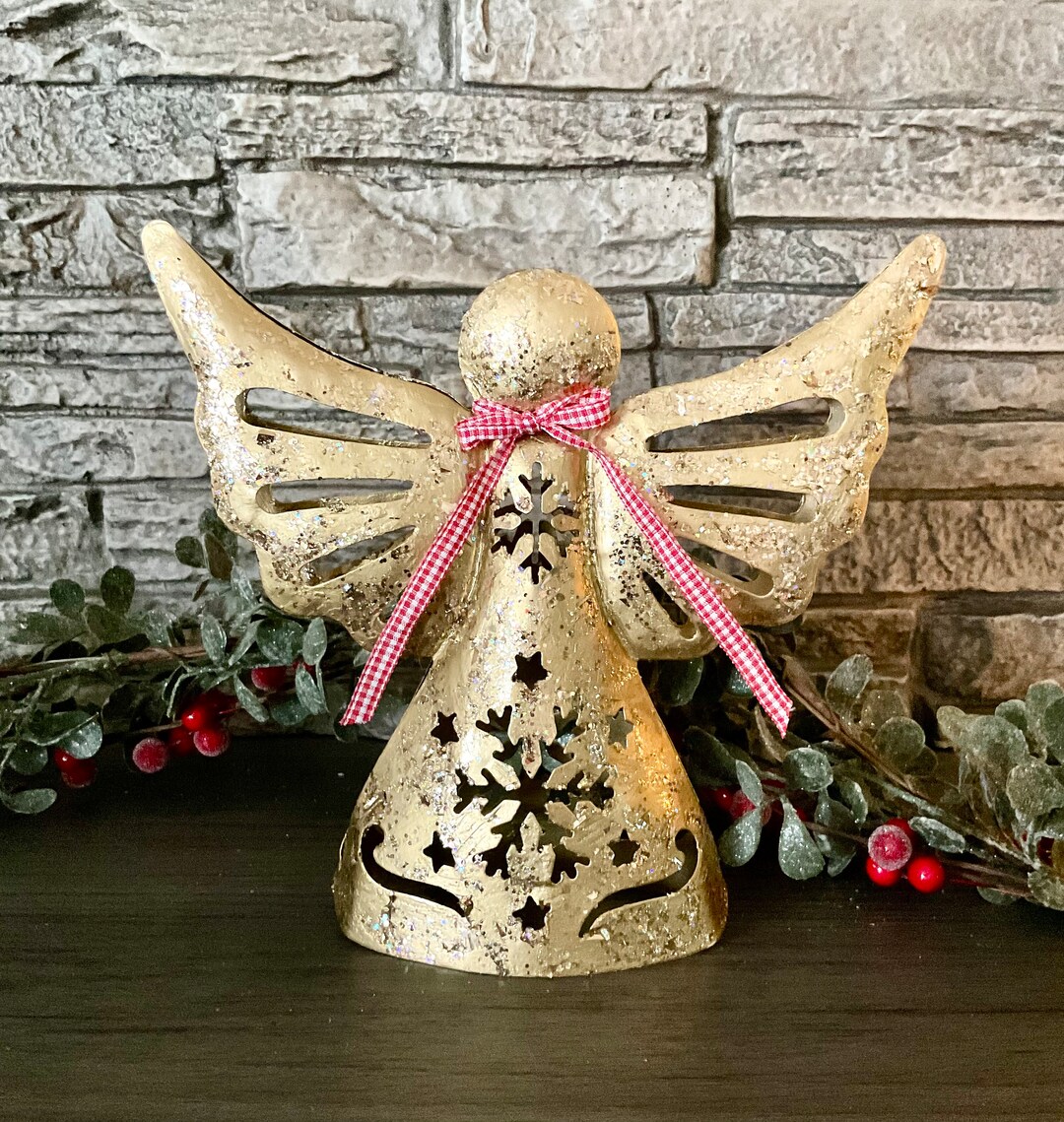 Gold Angel Tree Topper 7 Tall Filigree Metal Metal Etsy