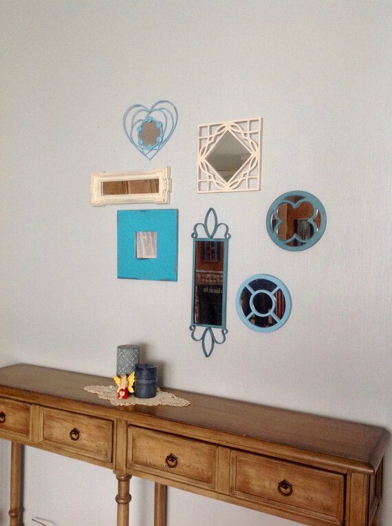 Shades Of Blue W White Ter Wall Mirrors Set 7 Eclectic Mirror Decor Home Living