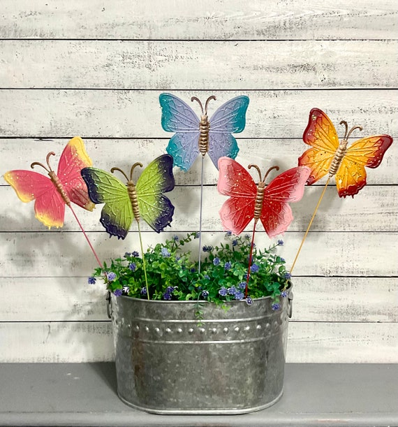 Ensemble de 5 piquets multicolores de pot de fleur de papillon dombre 22 de  haut Art