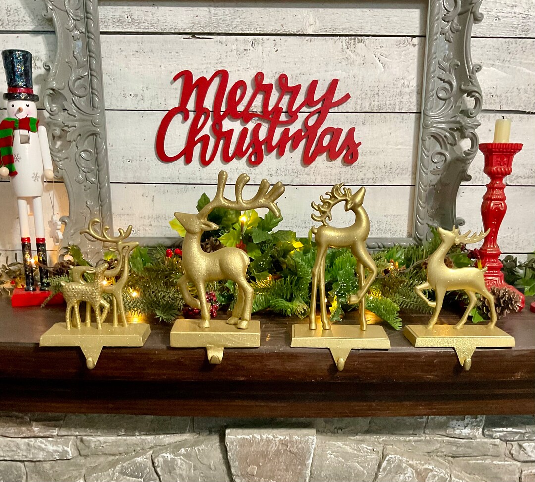 Set of 4 Gold Deer Stocking Holder Shimmery Gold Buck Etsy