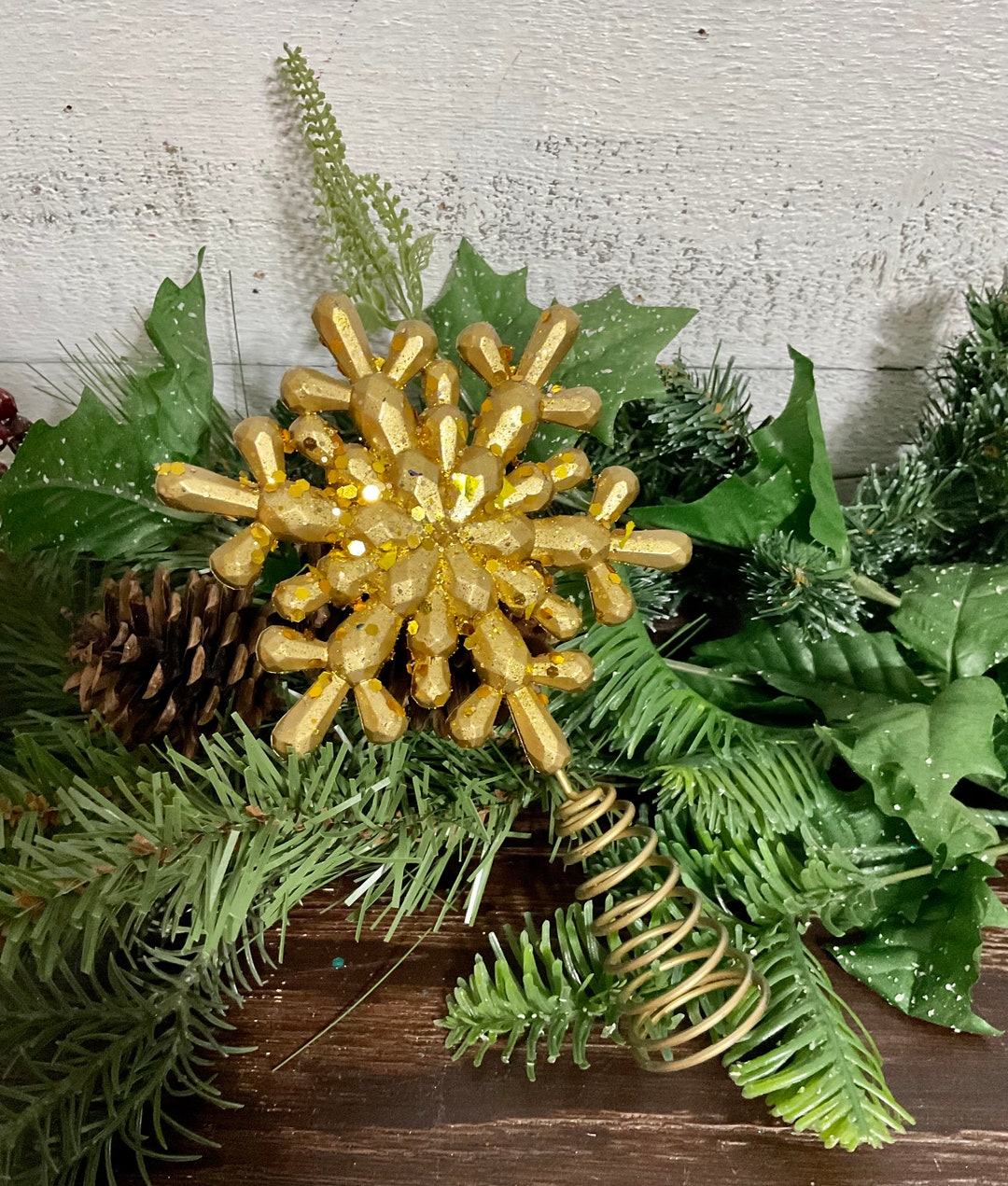 7 Tall Glistening GOLD Snowflake Tree Topper Christmas Tree Topper
