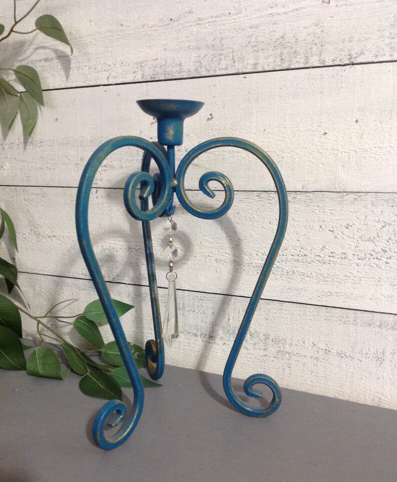 Scrolled Three Legged Candle Holder Teal Blue Taper Candle Etsy Israel