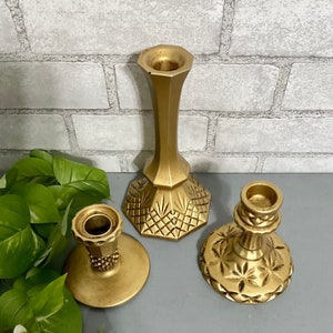 Antiqued Gold Ornate Candlestick Holders Set of 3 Painted Vintage Glass Taper Holders Table Top Decor Home & Living image 5