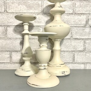 Shabby White Candle Holders Set of 3 Pc Pillar Candle Holders Farmhouse Cottage Chic Metal Candleholders image 5