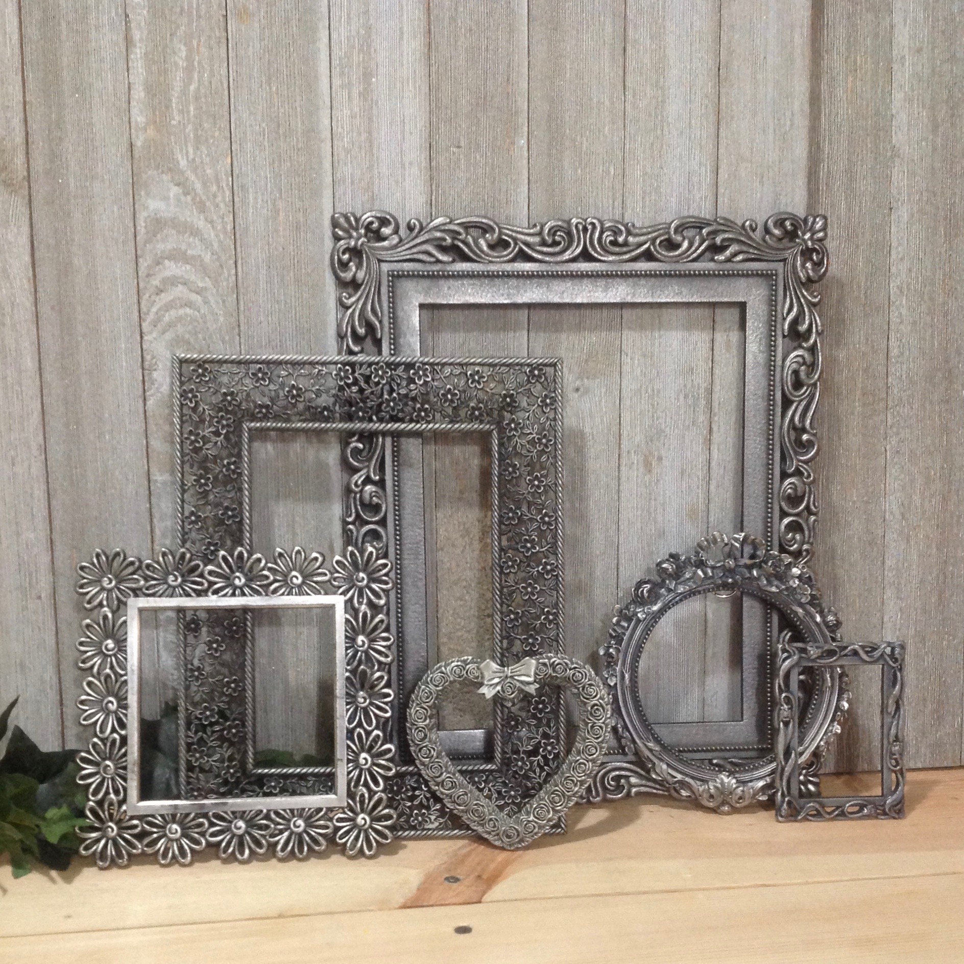 Pewter Frame Gallery 6 Piece Ornate Empty Wall Frames No Glass Gray Silver Decor