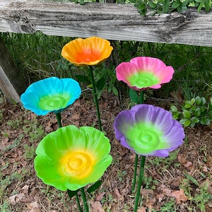 Bee Butterfly Bird Waterer or Feeder Flower Stakes 25" x 5" - Vibrant Color Metal Garden Flowers - Metal Yard Art