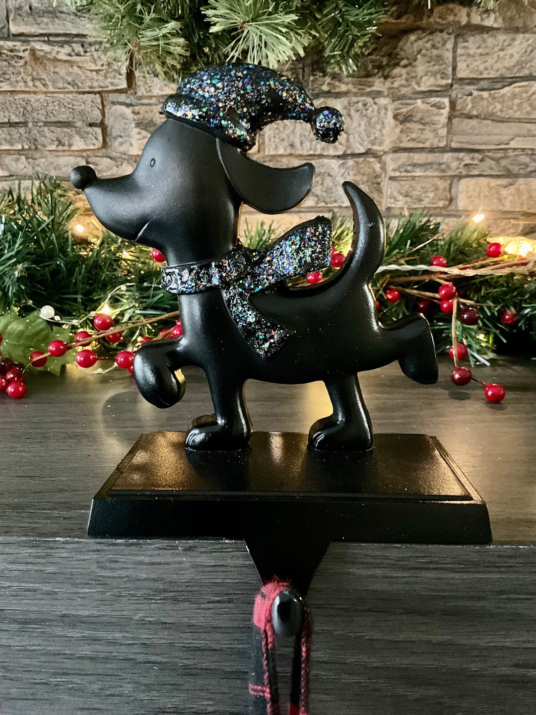 Glittery Black DOG Stocking Holder Fur Child Christmas Etsy