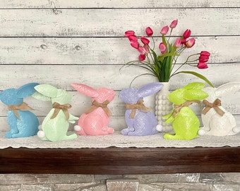 Cotton Tail Easter  Bunny Table Top Decor - Pick Your Color - Mint Lime White Blue Pink Lavender Garden Easter Rabbits Metal Yard Art