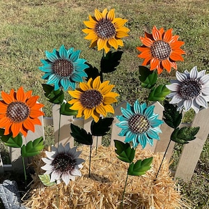 Estaca de jardín con girasoles sonrientes de 63 cm de alto, decoración colorida para el jardín