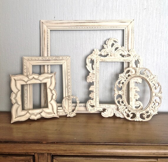 Shabby Chic White Open Frames Set Of 6 No Glass Ter Ornate Wall Decor