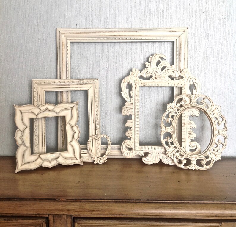 Shabby Chic White Open Frames Set Of 6 No Glass Image 0