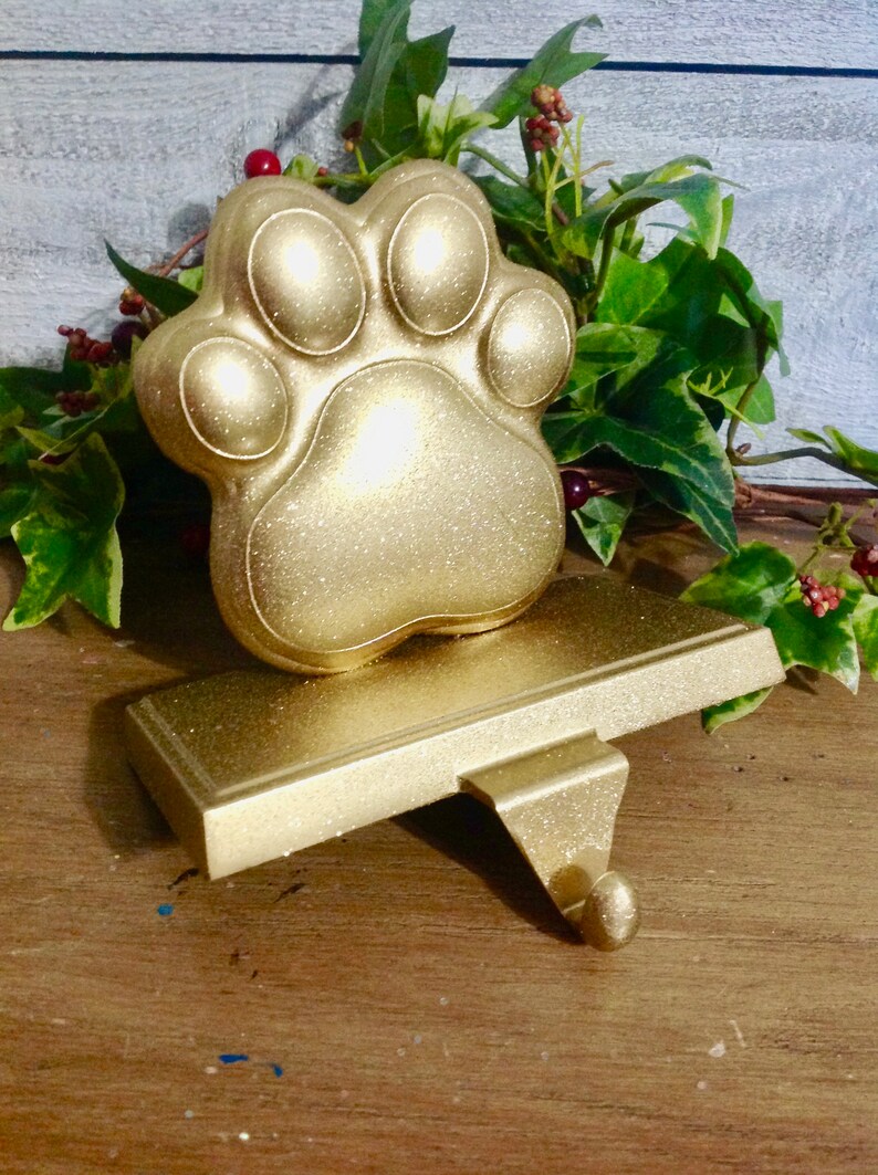 Gold Dog Paw Print Stocking Holder Shimmery Gold Metal Etsy