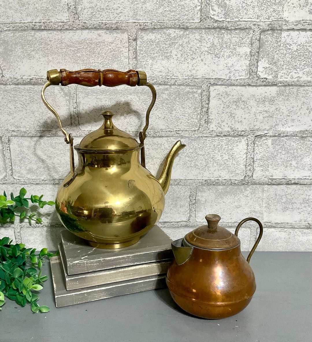 2 Vintage Kettles / Brass and Copper Kettles / Vintage Kitchen Ware Etsy
